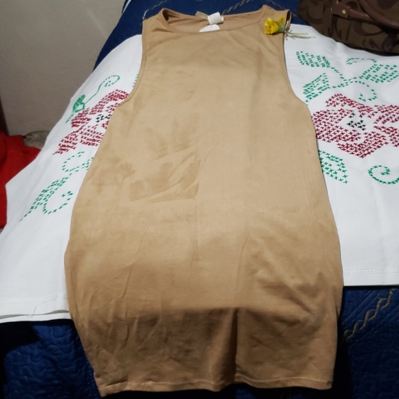 K TOO suede tan midi dress very sexy size small - Picture 2 of 8